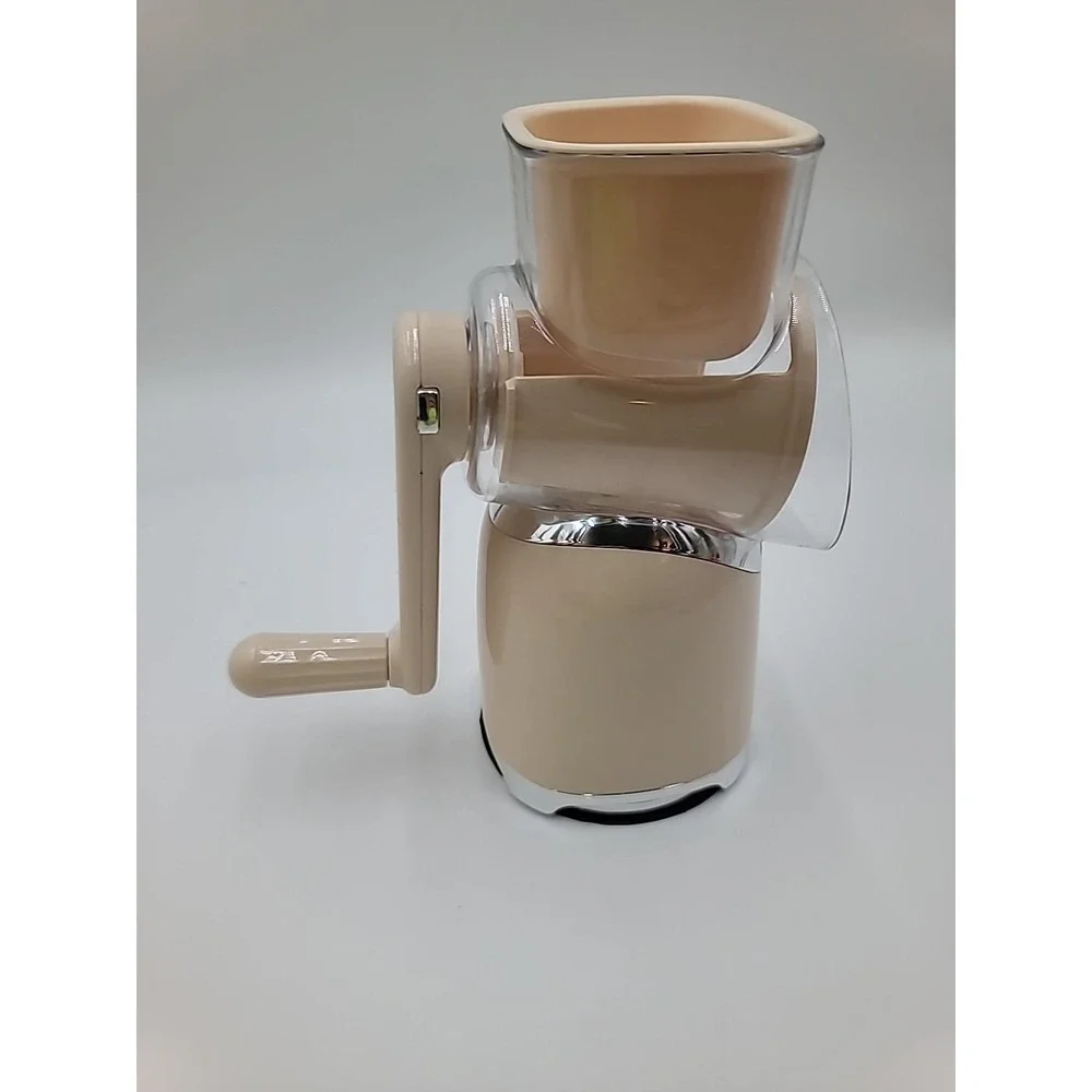 Manual Rotary Cheese Vegetable Grater Shredder Suction Base & 12 Blades Beige